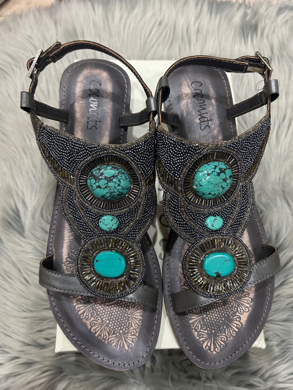 Coconuts by Matisse Black Sandals with Turquoise Accents